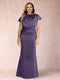 Sheath/Column Scoop Short Sleeves Plus Size Mother of the Bride Dresses with Ruched