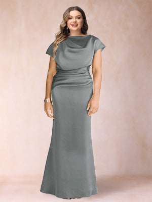 Sheath/Column Scoop Short Sleeves Plus Size Mother of the Bride Dresses with Ruched