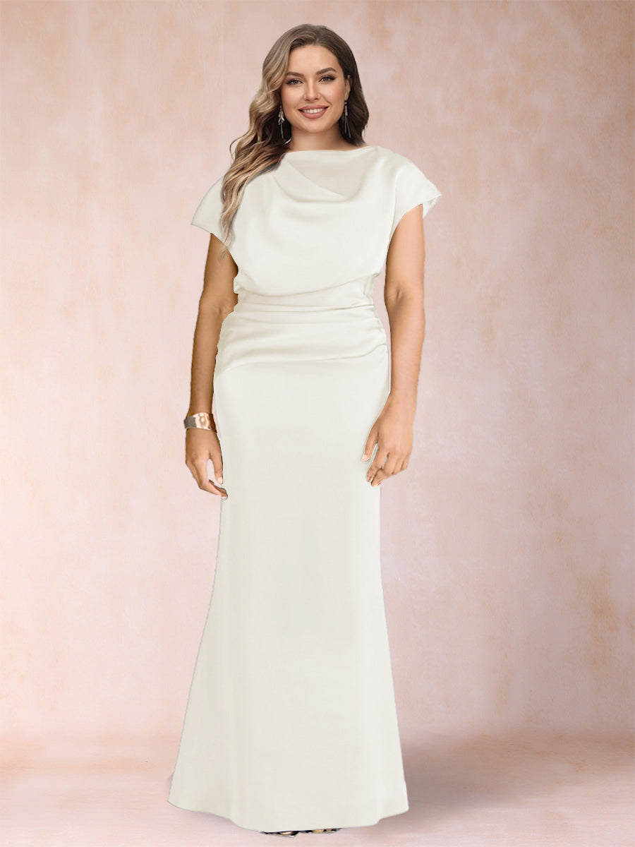 Sheath/Column Scoop Short Sleeves Plus Size Mother of the Bride Dresses with Ruched