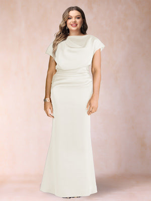 Sheath/Column Scoop Short Sleeves Plus Size Mother of the Bride Dresses with Ruched