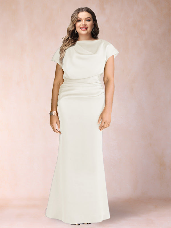 Sheath/Column Scoop Short Sleeves Plus Size Mother of the Bride Dresses with Ruched