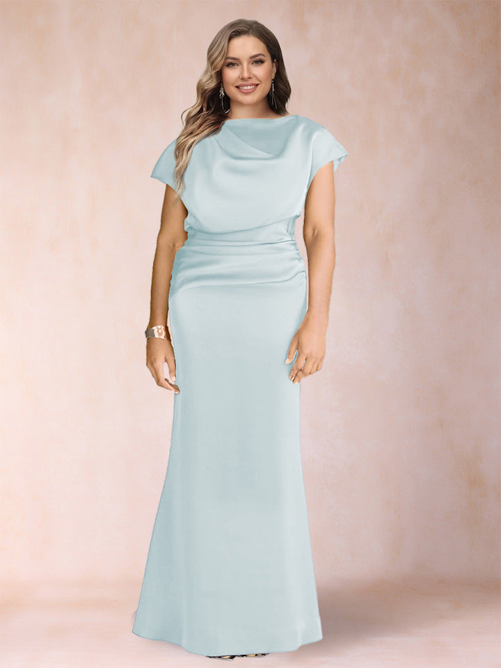 Sheath/Column Scoop Short Sleeves Plus Size Mother of the Bride Dresses with Ruched