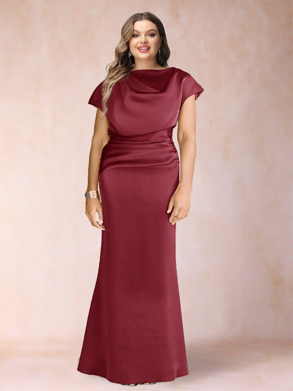 Sheath/Column Scoop Short Sleeves Plus Size Mother of the Bride Dresses with Ruched