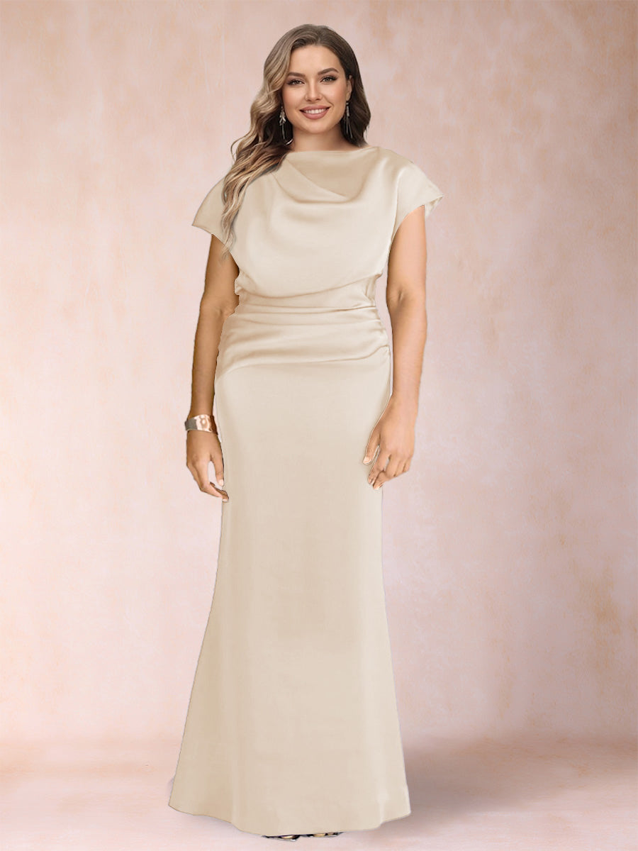 Sheath/Column Scoop Short Sleeves Plus Size Mother of the Bride Dresses with Ruched
