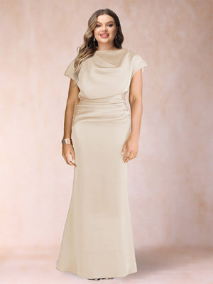 Sheath/Column Scoop Short Sleeves Plus Size Mother of the Bride Dresses with Ruched