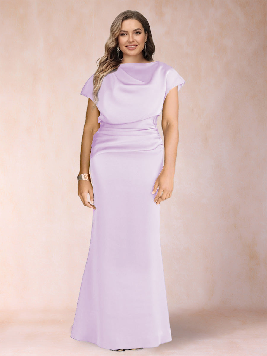 Sheath/Column Scoop Short Sleeves Plus Size Mother of the Bride Dresses with Ruched