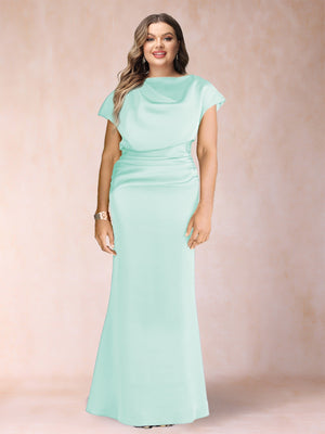 Sheath/Column Scoop Short Sleeves Plus Size Mother of the Bride Dresses with Ruched