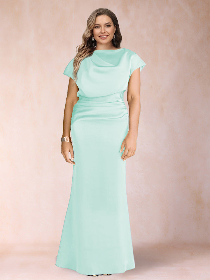 Sheath/Column Scoop Short Sleeves Plus Size Mother of the Bride Dresses with Ruched