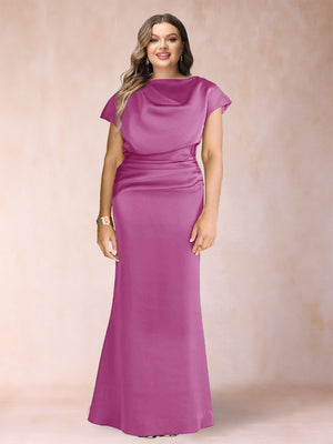 Sheath/Column Scoop Short Sleeves Plus Size Mother of the Bride Dresses with Ruched