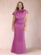 Sheath/Column Scoop Short Sleeves Plus Size Mother of the Bride Dresses with Ruched