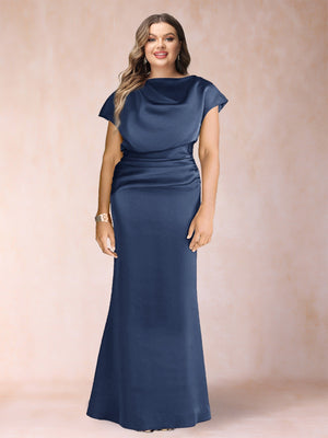 Sheath/Column Scoop Short Sleeves Plus Size Mother of the Bride Dresses with Ruched