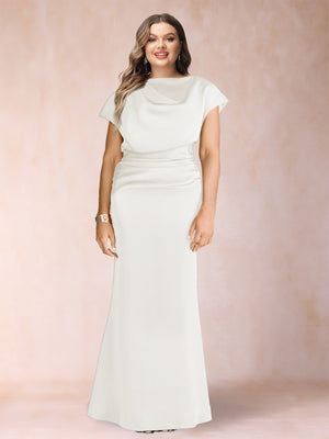 Sheath/Column Scoop Short Sleeves Plus Size Mother of the Bride Dresses with Ruched