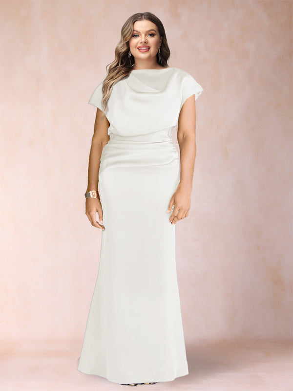 Sheath/Column Scoop Short Sleeves Plus Size Mother of the Bride Dresses with Ruched