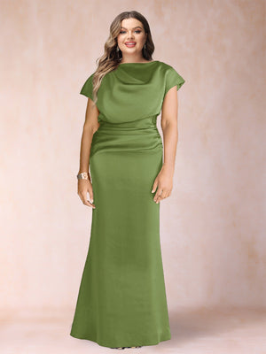 Sheath/Column Scoop Short Sleeves Plus Size Mother of the Bride Dresses with Ruched