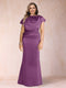 Sheath/Column Scoop Short Sleeves Plus Size Mother of the Bride Dresses with Ruched