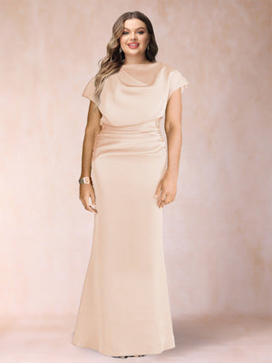 Sheath/Column Scoop Short Sleeves Plus Size Mother of the Bride Dresses with Ruched