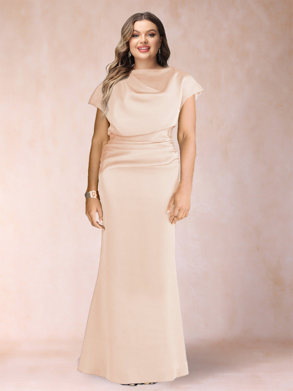 Sheath/Column Scoop Short Sleeves Plus Size Mother of the Bride Dresses with Ruched