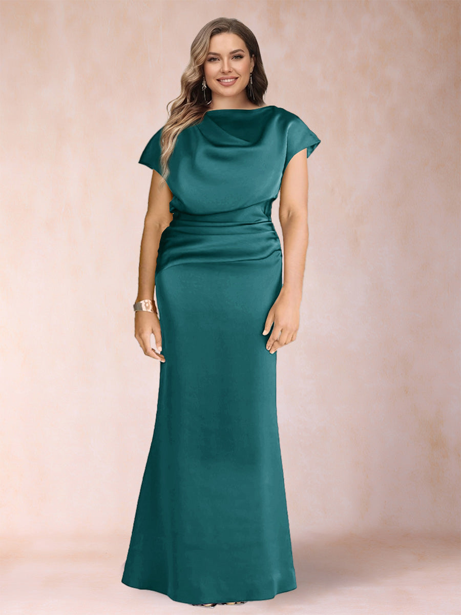 Sheath/Column Scoop Short Sleeves Plus Size Mother of the Bride Dresses with Ruched