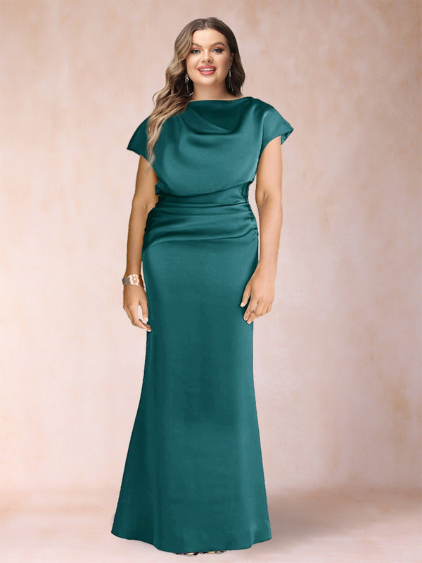 Sheath/Column Scoop Short Sleeves Plus Size Mother of the Bride Dresses with Ruched