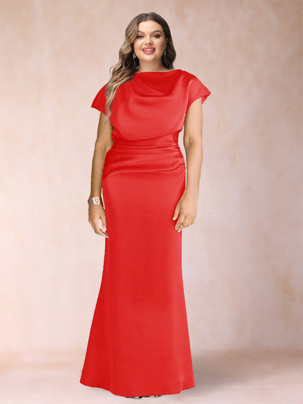 Sheath/Column Scoop Short Sleeves Plus Size Mother of the Bride Dresses with Ruched