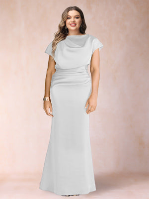 Sheath/Column Scoop Short Sleeves Plus Size Mother of the Bride Dresses with Ruched