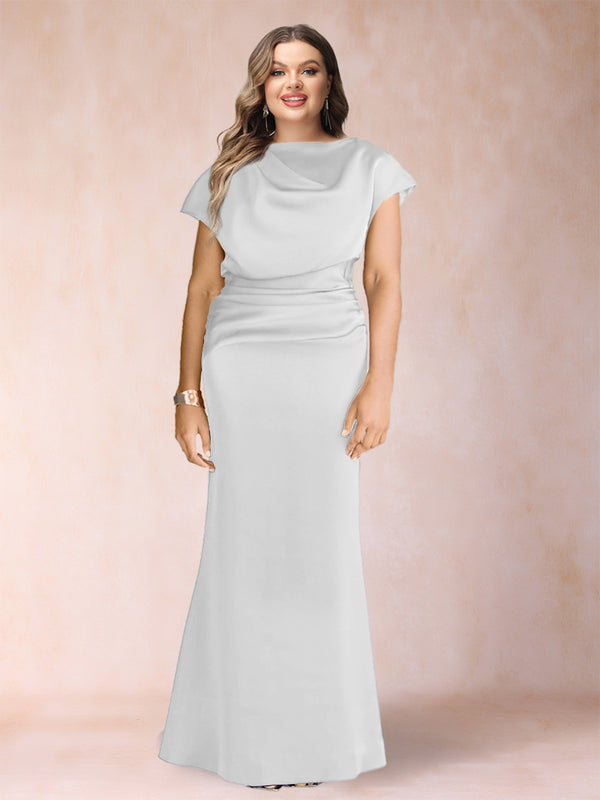 Sheath/Column Scoop Short Sleeves Plus Size Mother of the Bride Dresses with Ruched