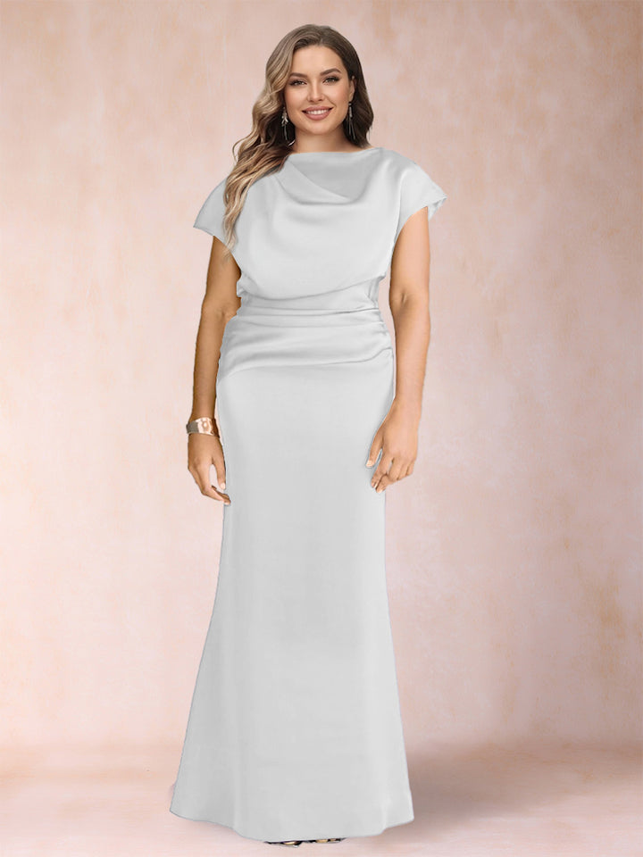 Sheath/Column Scoop Short Sleeves Plus Size Mother of the Bride Dresses with Ruched