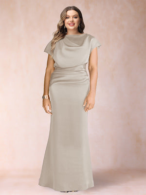 Sheath/Column Scoop Short Sleeves Plus Size Mother of the Bride Dresses with Ruched