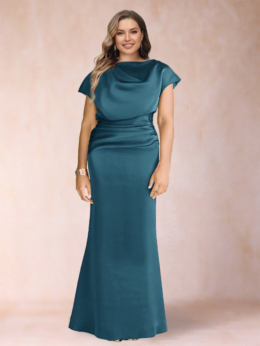 Sheath/Column Scoop Short Sleeves Plus Size Mother of the Bride Dresses with Ruched