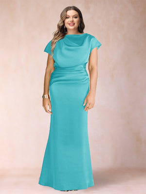 Sheath/Column Scoop Short Sleeves Plus Size Mother of the Bride Dresses with Ruched