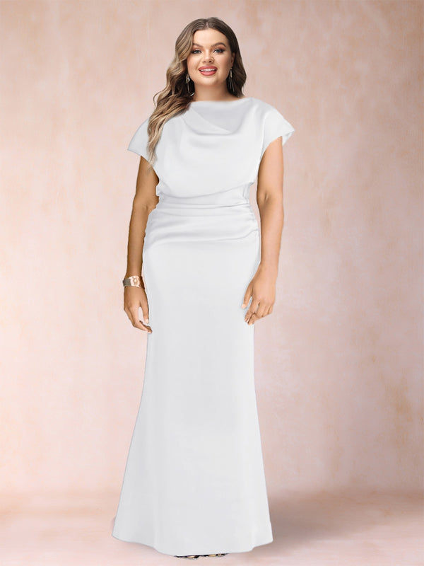 Sheath/Column Scoop Short Sleeves Plus Size Mother of the Bride Dresses with Ruched