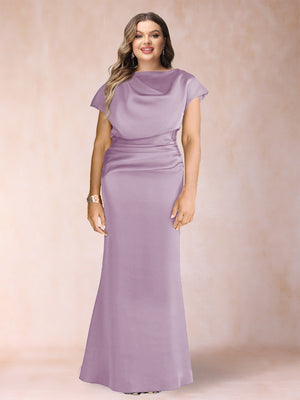 Sheath/Column Scoop Short Sleeves Plus Size Mother of the Bride Dresses with Ruched