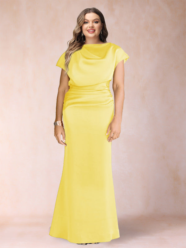 Sheath/Column Scoop Short Sleeves Plus Size Mother of the Bride Dresses with Ruched