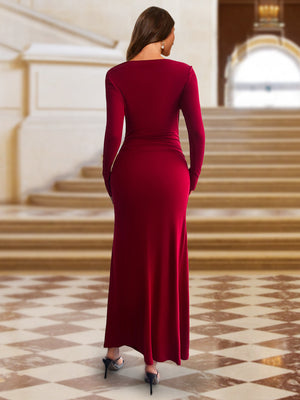 slim fitting column dress Lavetir Red Evening Dresses 2026 Women's Bodycon Sheath/Column Long Sleeves Floor-Length Elegant Formal Evening Party Prom Gowns