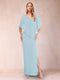 Sheath/Column Chiffon V-Neck Half Sleeves Mother of the Bride Dresses with Split Side