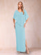 Sheath/Column Chiffon V-Neck Half Sleeves Mother of the Bride Dresses with Split Side