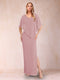 Sheath/Column Chiffon V-Neck Half Sleeves Mother of the Bride Dresses with Split Side