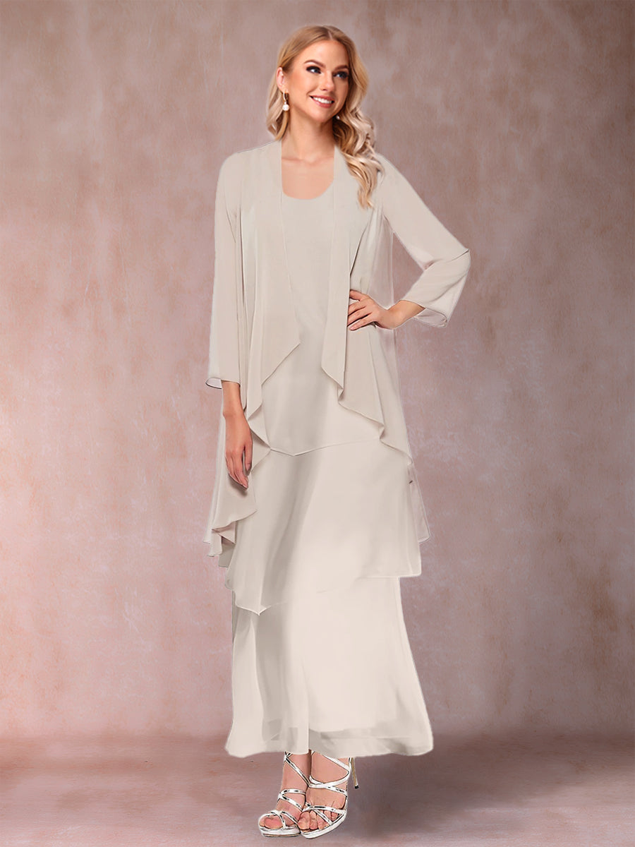 A-Line/Princess Scoop 3/4 Sleeves 2 Pieces Mother of the Bride Dress with Ruffles & Jacket