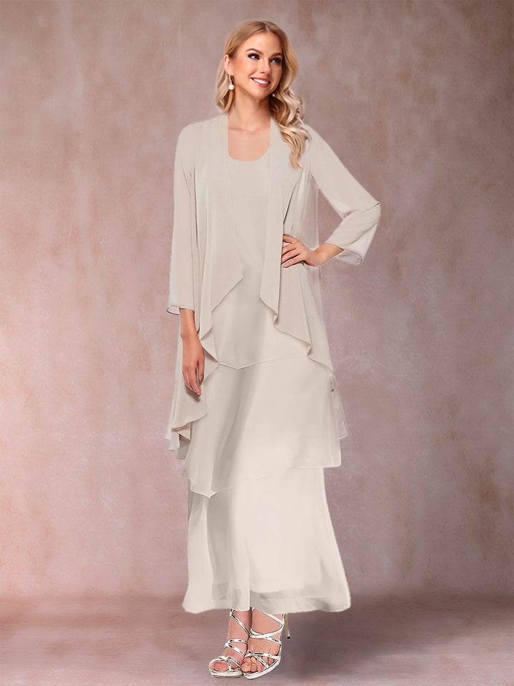 A-Line/Princess Scoop 3/4 Sleeves 2 Pieces Mother of the Bride Dress with Ruffles &amp; Jacket