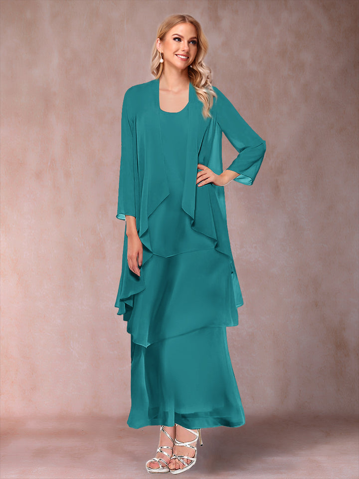 A-Line/Princess Scoop 3/4 Sleeves 2 Pieces Mother of the Bride Dress with Ruffles &amp; Jacket