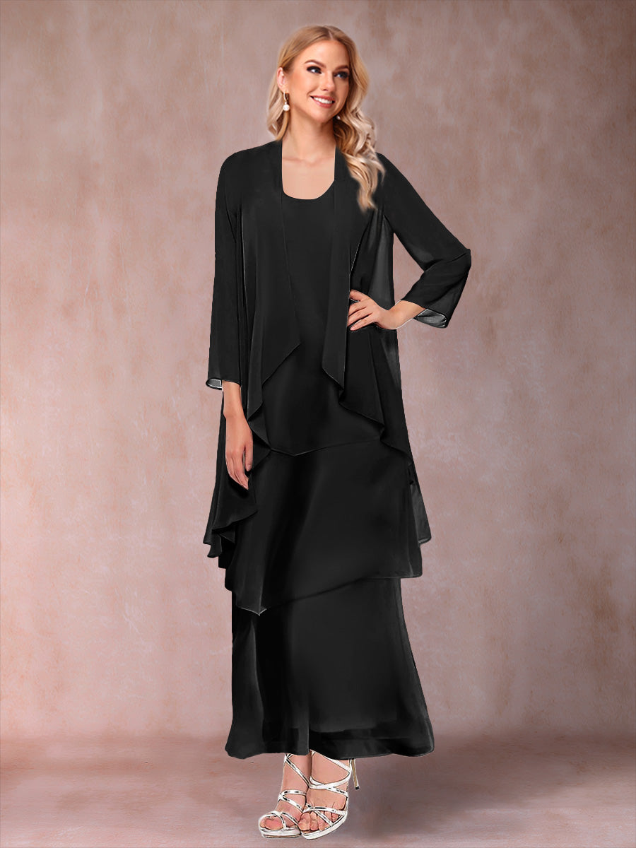 A-Line/Princess Scoop 3/4 Sleeves 2 Pieces Mother of the Bride Dress with Ruffles & Jacket