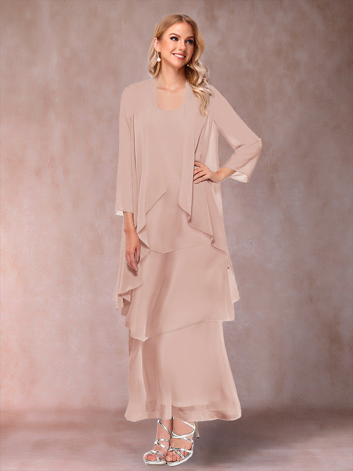 A-Line/Princess Scoop 3/4 Sleeves 2 Pieces Mother of the Bride Dress with Ruffles &amp; Jacket