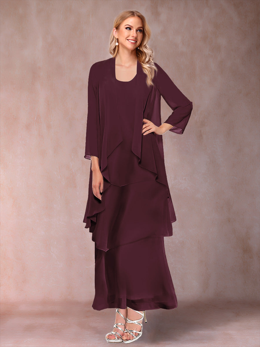 A-Line/Princess Scoop 3/4 Sleeves 2 Pieces Mother of the Bride Dress with Ruffles & Jacket