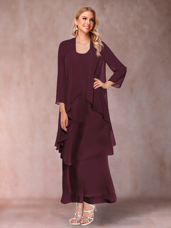 A-Line/Princess Scoop 3/4 Sleeves 2 Pieces Mother of the Bride Dress with Ruffles &amp; Jacket