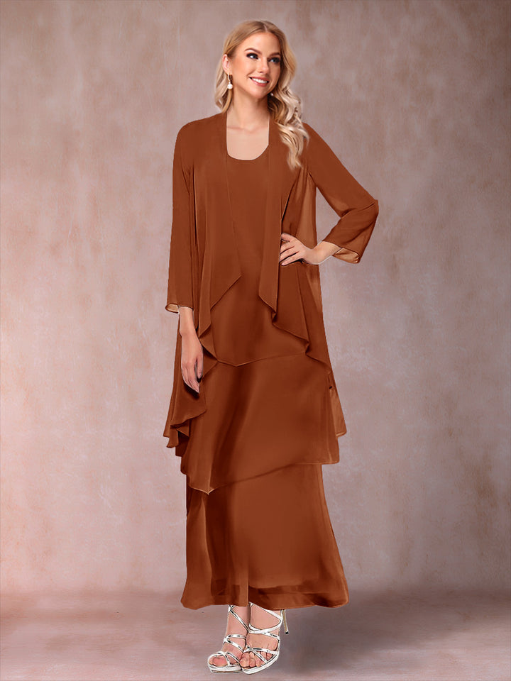 A-Line/Princess Scoop 3/4 Sleeves 2 Pieces Mother of the Bride Dress with Ruffles &amp; Jacket