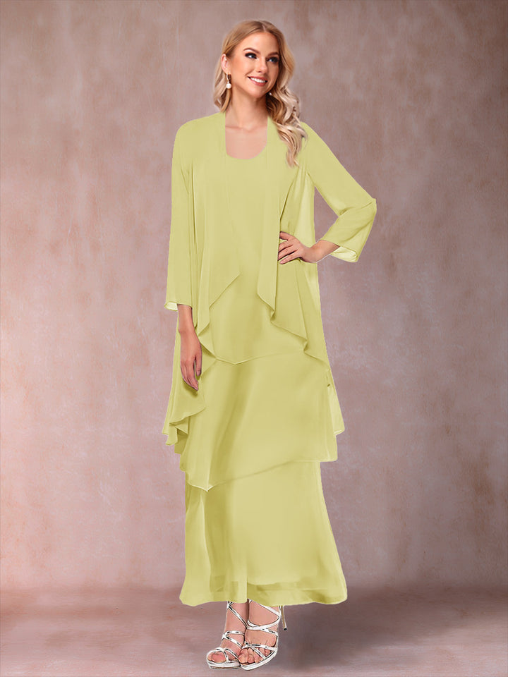 A-Line/Princess Scoop 3/4 Sleeves 2 Pieces Mother of the Bride Dress with Ruffles &amp; Jacket
