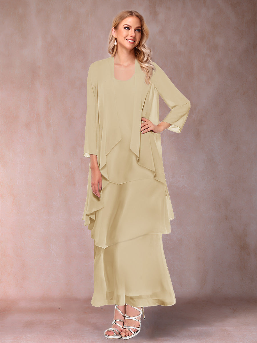 A-Line/Princess Scoop 3/4 Sleeves 2 Pieces Mother of the Bride Dress with Ruffles & Jacket