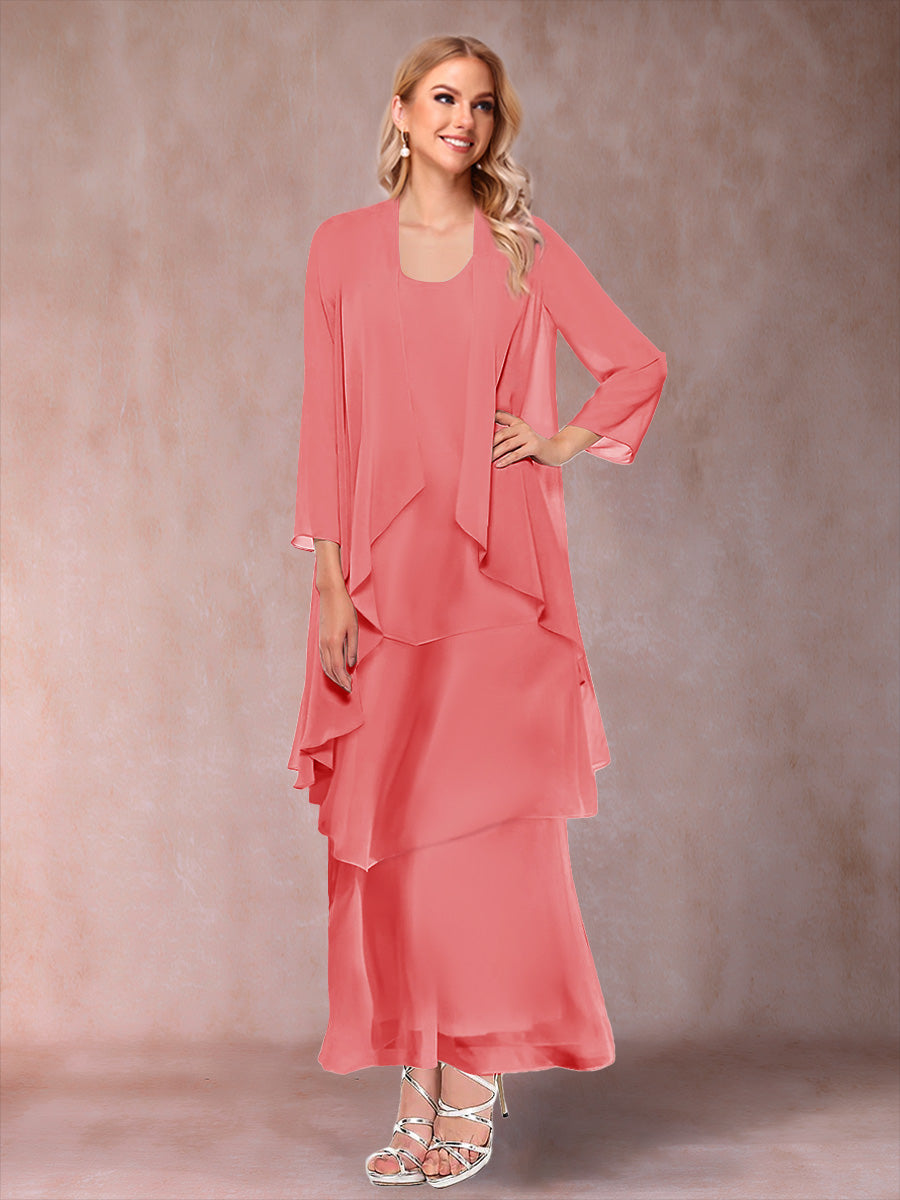 A-Line/Princess Scoop 3/4 Sleeves 2 Pieces Mother of the Bride Dress with Ruffles &amp; Jacket