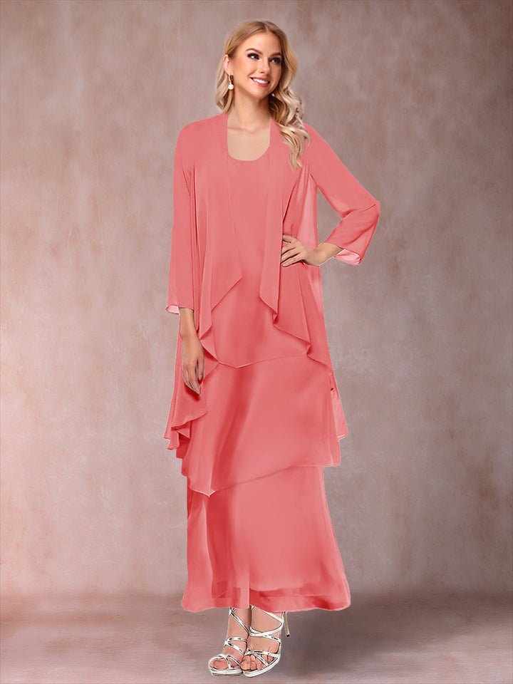 A-Line/Princess Scoop 3/4 Sleeves 2 Pieces Mother of the Bride Dress with Ruffles &amp; Jacket