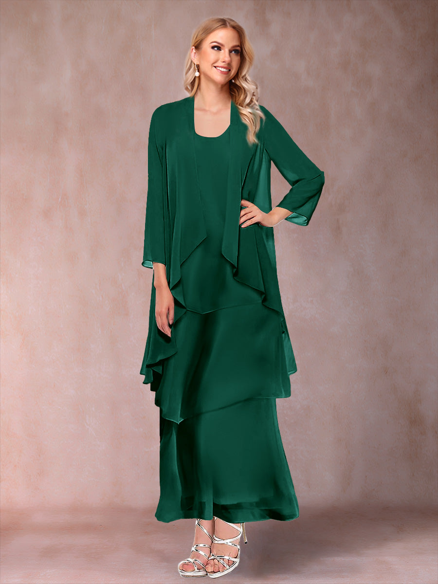 A-Line/Princess Scoop 3/4 Sleeves 2 Pieces Mother of the Bride Dress with Ruffles &amp; Jacket